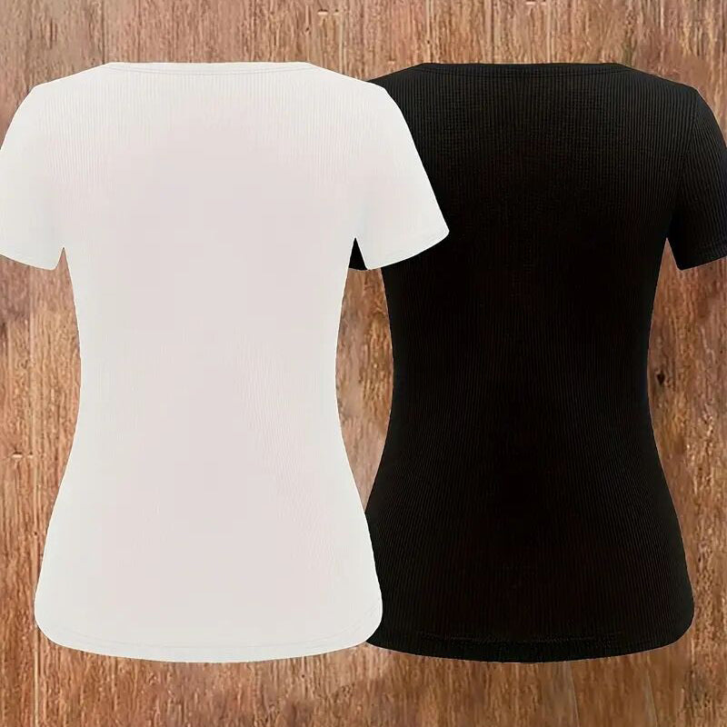 2 Pack Tunic Top Zipper V Neck Loose Fit Summer Style