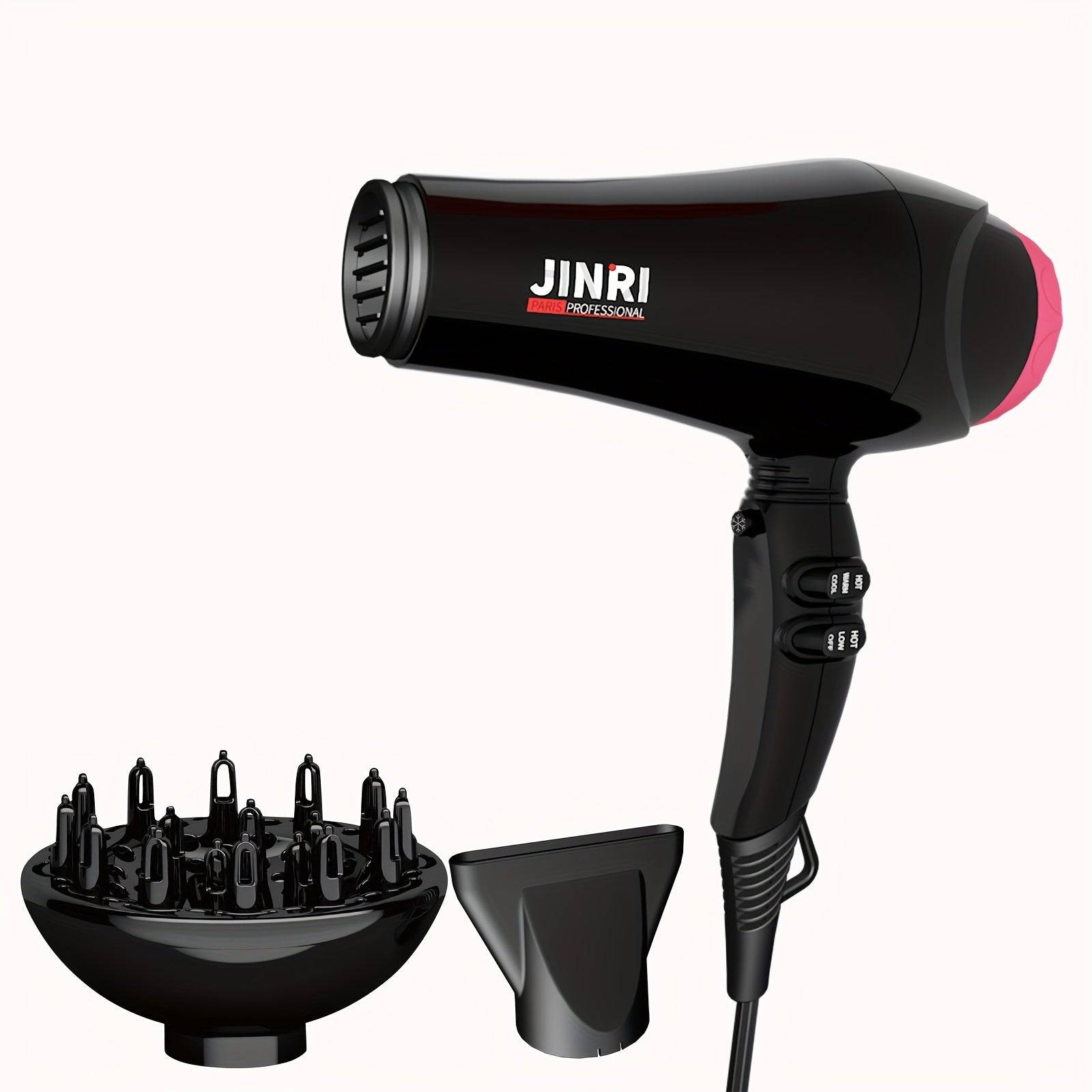 Professional Ionic Hair Dryer with Diffuser 1875W Power For Curly Hair Long Cord & Non-Folding Handle