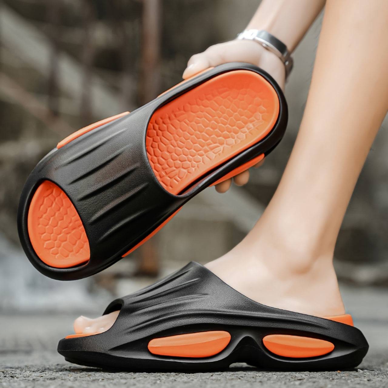Men's Plus Size Slippers, Soft EVA Sole with Non-Slip Ergonomic Arch Support, Open Toe, Cushioning and Comfort for Casual Outdoor Wear.
