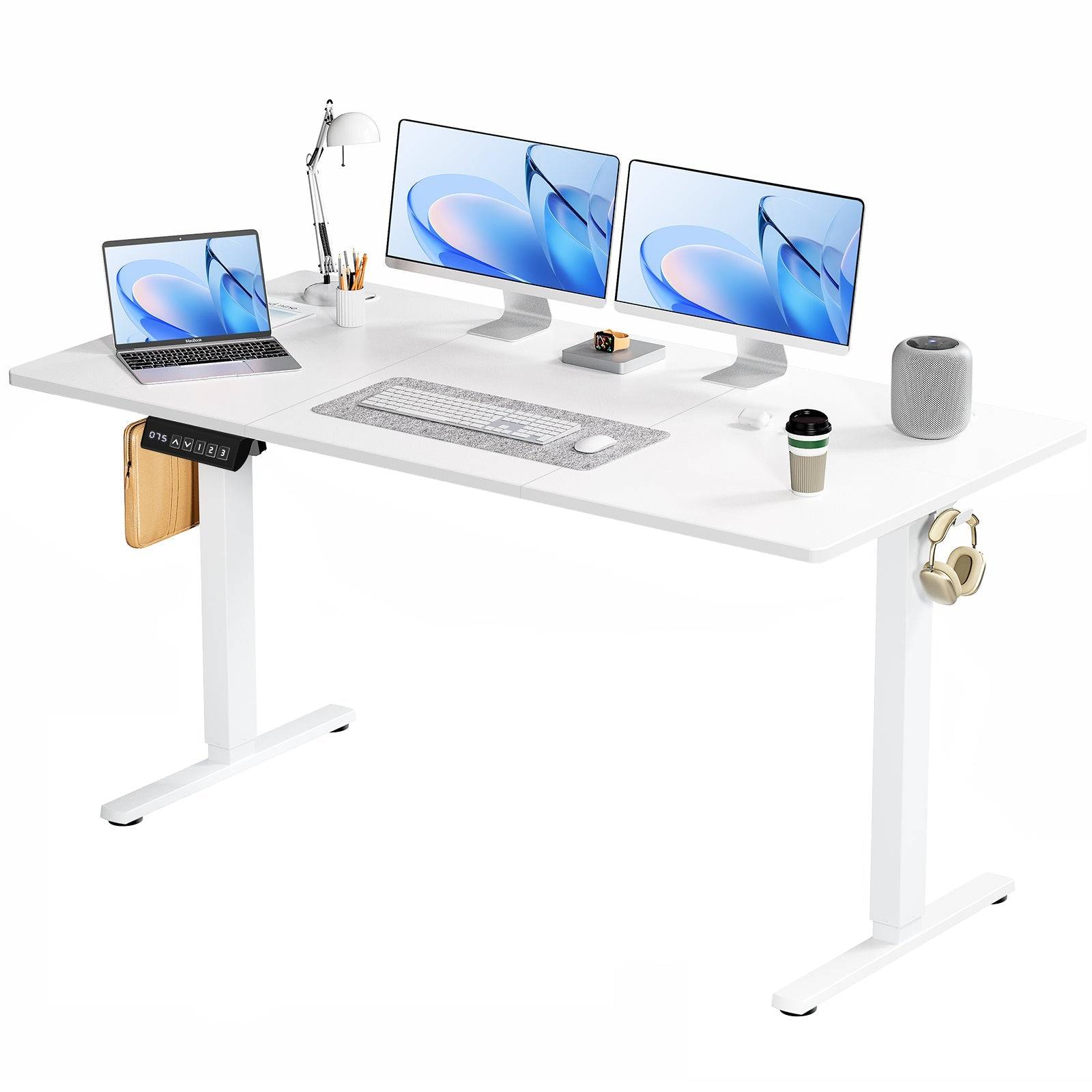 Electric Adjustable Standing Desk With Hooks And Cable Port