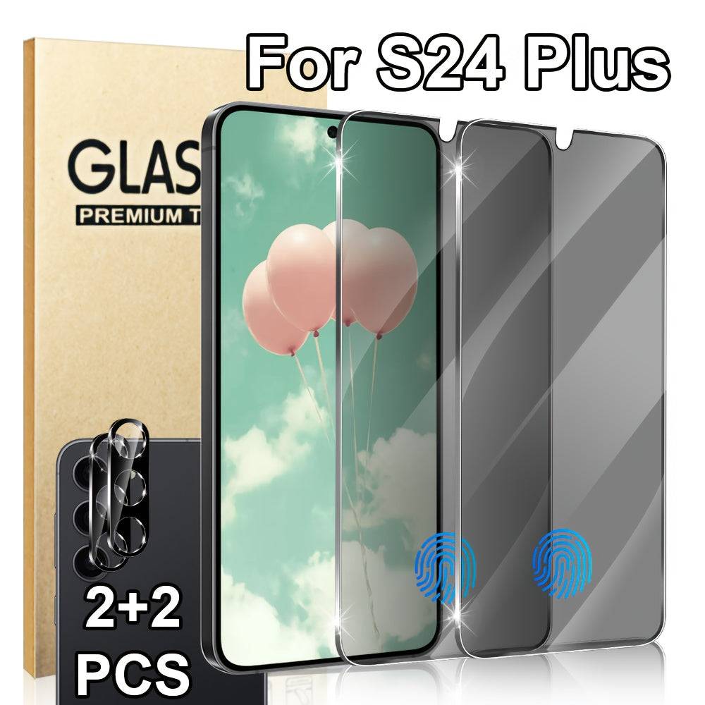 2+2 Pack Privacy Tempered Glass Screen Protectors for Samsung Galaxy S10–S25 and Note10/20 Series, 3D Full Coverage, Scratch-Resistant, Fingerprint Unlock