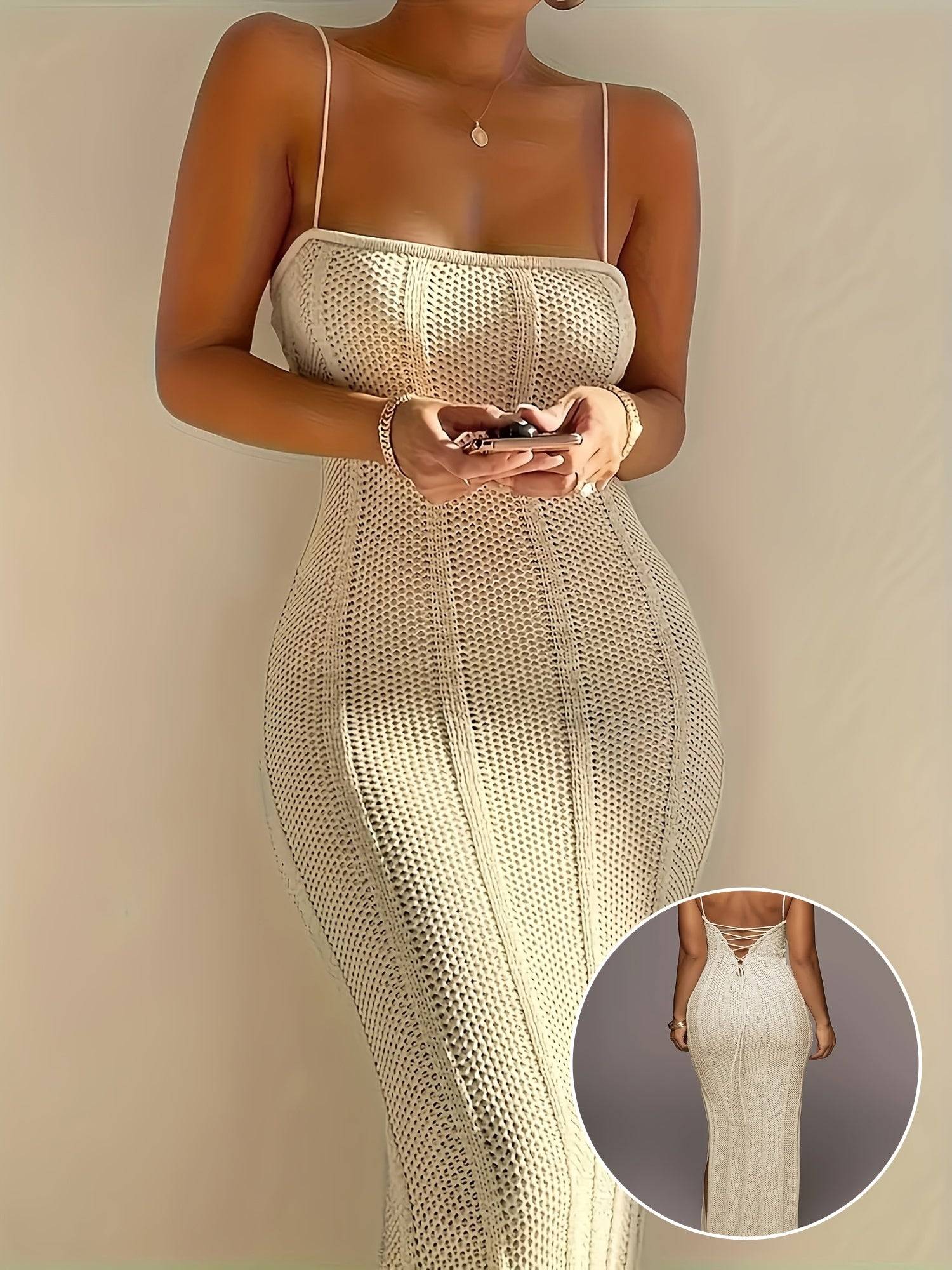 Women's Backless Halter Dress – Elegant Tie-Back Long Dress for Spring & Summer Casual or Evening Wear