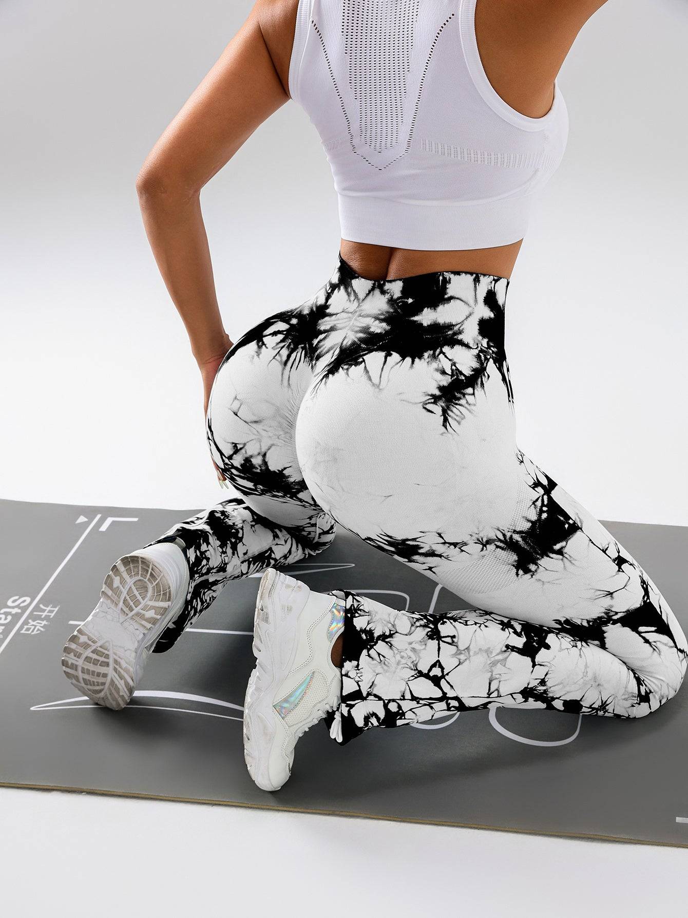 Womens High Waist Tie Dye Flare Leggings with Tummy Control