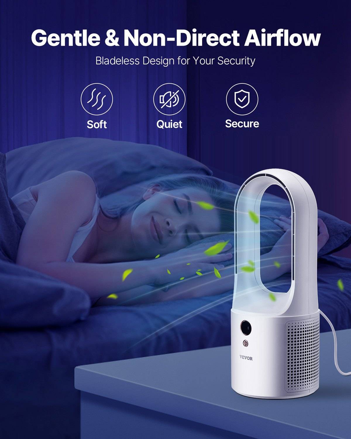 Desk Fan Portable Bladeless Quiet 6 Speed Cooling Control