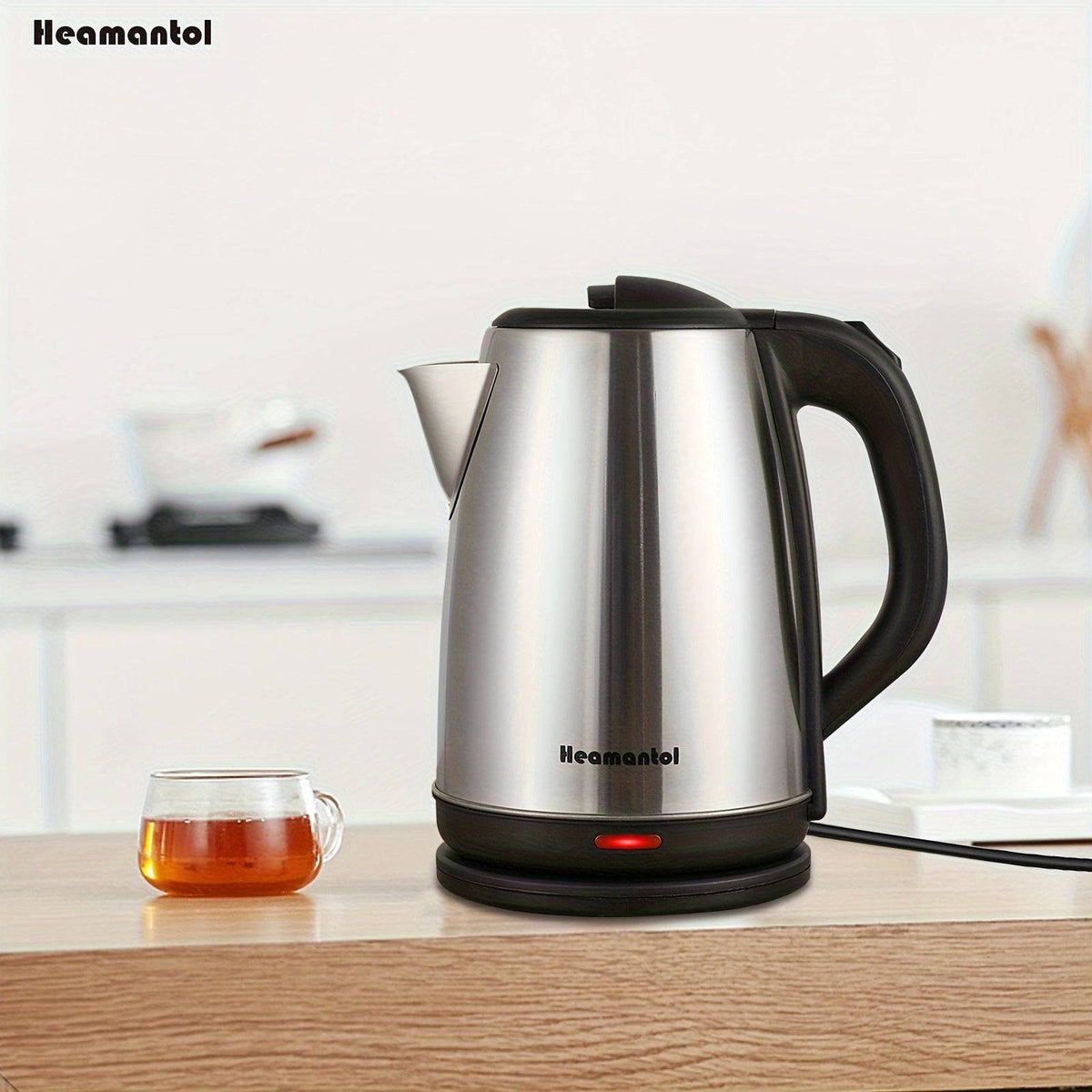 1.8L Electric Kettle – Stainless Steel Double Wall Hot Water Boiler with Auto Shut Off, Boil-Dry Protection, LED Indicator & BPA-Free Cordless Base