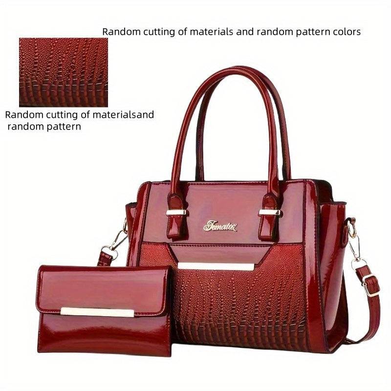 Women's Crocodile Texture Handbag Set Large Capacity Shoulder & Crossbody Bags for Work or Gift