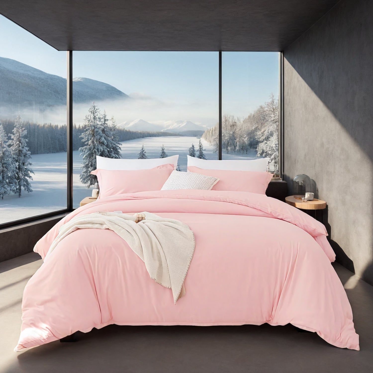 Extra Large Duvet Covers Set in White and Pink
