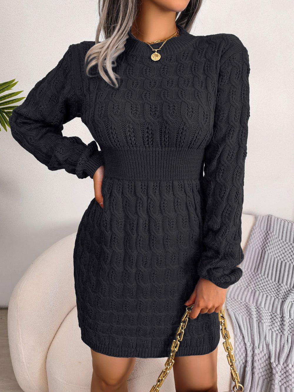 Twisted Waist Bodycon Sweater Dress Womens