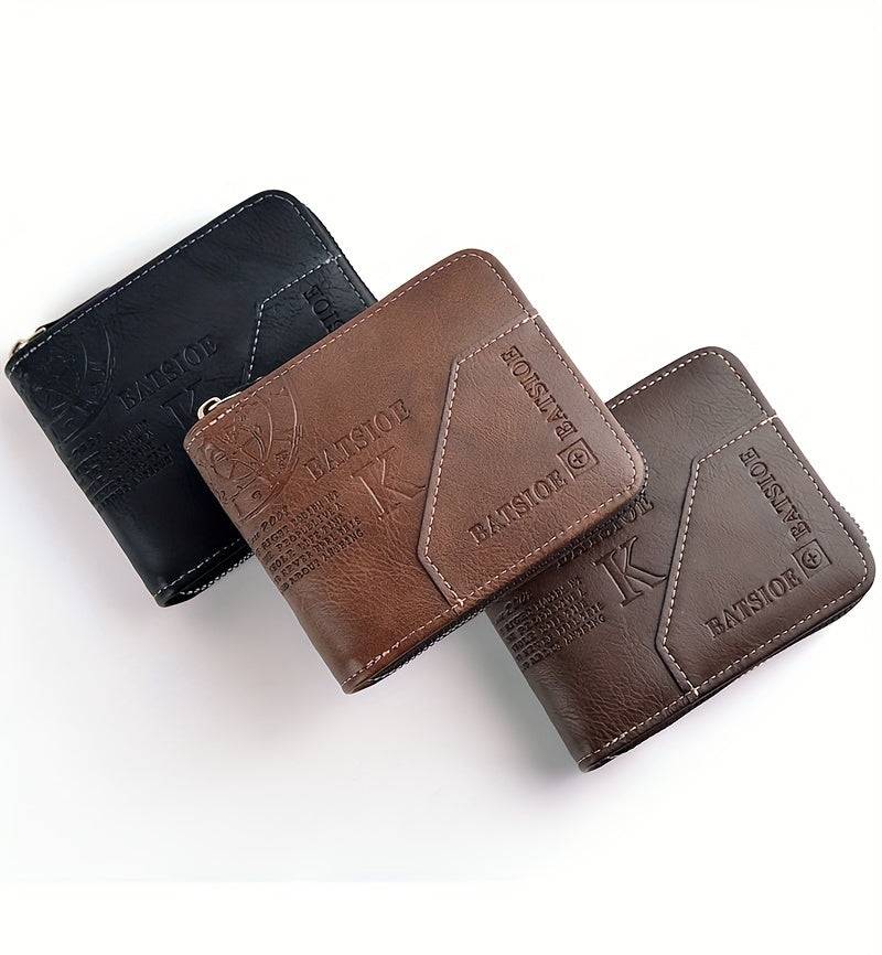 Men's Vintage Faux Leather Wallet – Embossed Lettering, Card Holder with Zip Closure | Business & Gift-Ready for Christmas or Father’s Day