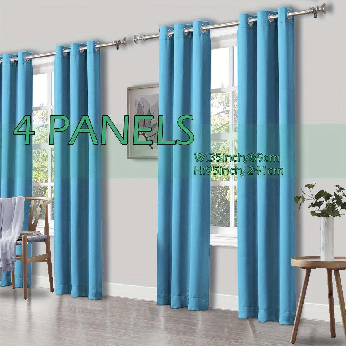 Set of 4 Thermal Blackout Curtains Triple Weave Solid Grommet Panels Insulated Patio Drapes for Complete Darkness & Comfort at Home or Office