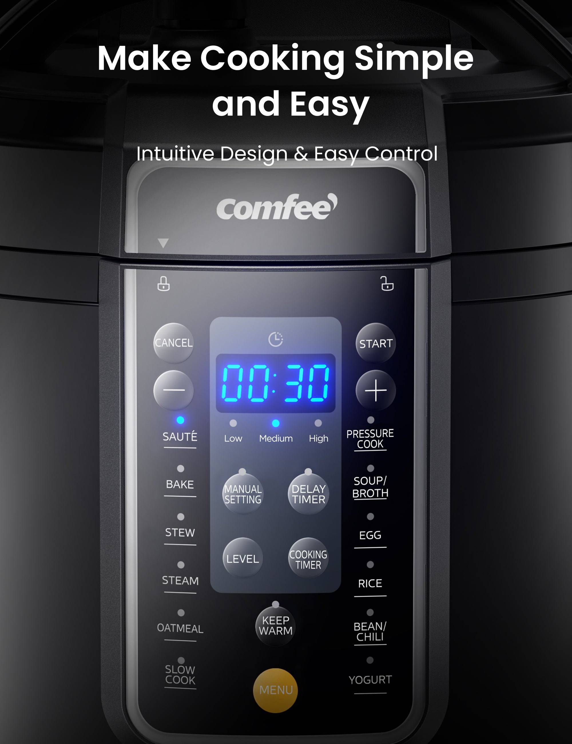 COMFEE’ 6-Quart 9-in-1 Electric Pressure Cooker, 13 Presets, Multi-Cooker, Nonstick Pot