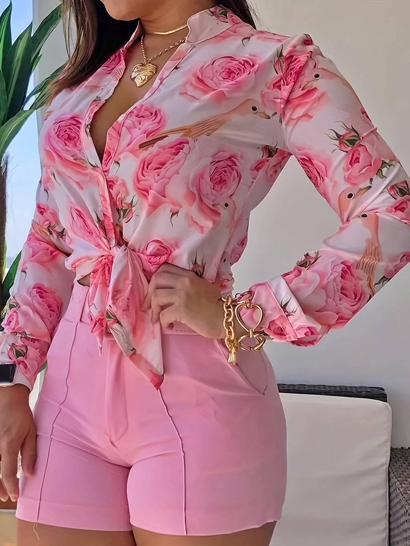 Women's Casual Long Sleeve Blouse – Relaxed Fit with Abstract Print for Daily Outfits