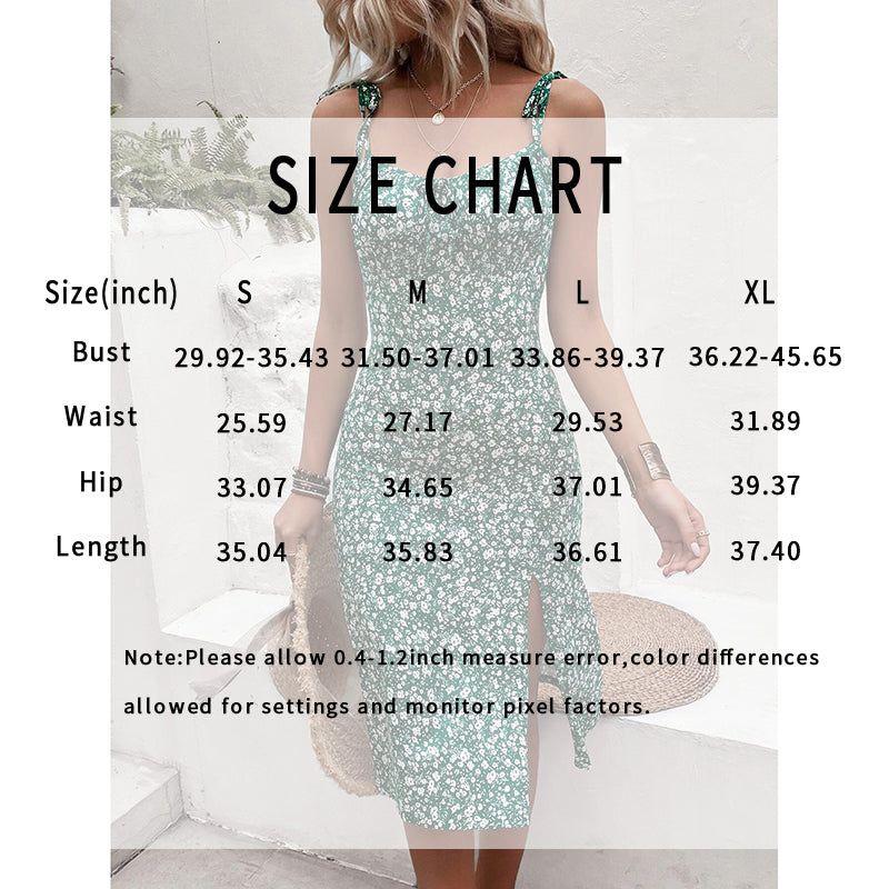 Womens Boho Floral Midi Dress With Tie Shoulders And Split