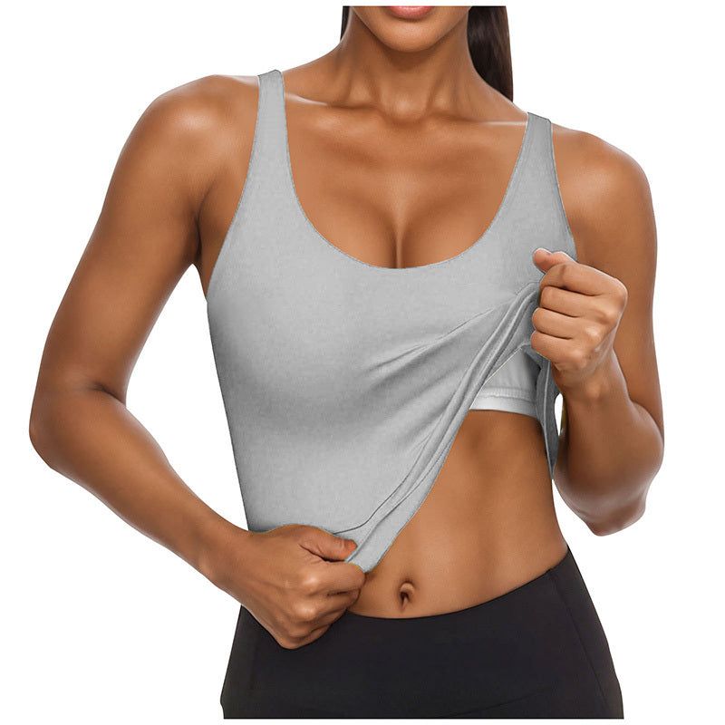 U Neck T Shirt Tank with Built In Bra and Soft Stretch Fit