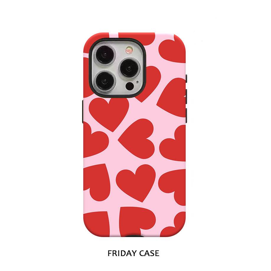 Red Love Phone Case Glossy 2-in-1 Design with Double Layer Protection Shockproof Cover Compatible with iPhone 7–16 Pro Max