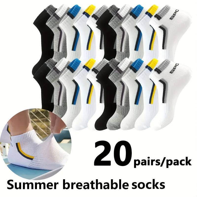 10/20/30 Pairs Men’s Athletic Socks Breathable Moisture-Wicking Design with Geometric & Letter Patterns Colorful Casual Gym Wear