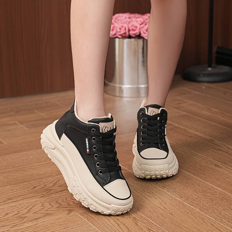 Women’s High-Top Casual Sneakers with Thick Sole, Soft Cushioning White Shoes for Autumn Outfits & Everyday Comfort