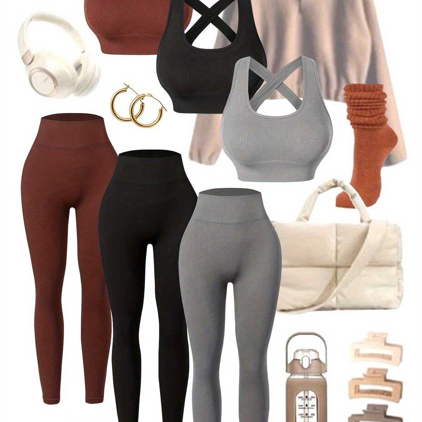 3-Piece Women’s Seamless Activewear Set with Backless Sports Bra & Hip-Lifting Leggings, High-Stretch with Crossover Straps
