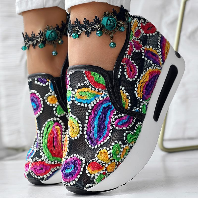 Random Print Slip On Shoes with Side Lace Design