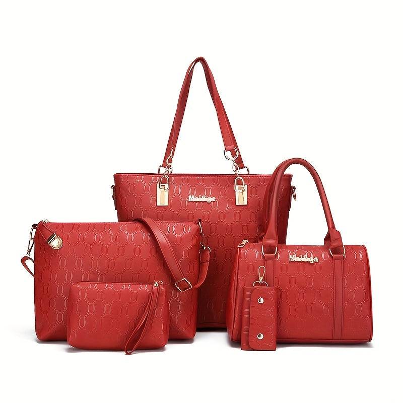 Women’s 5-Piece Handbag Set – Synthetic Leather Tote, Satchel, Crossbody, Shoulder Bag & Wallet