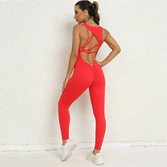 Yoga Jumpsuit V-shaped Back Design Sleeveless Fitness Running Sportswear Stretch Tights Pants For Womens Clothing - PMMNAPOLES