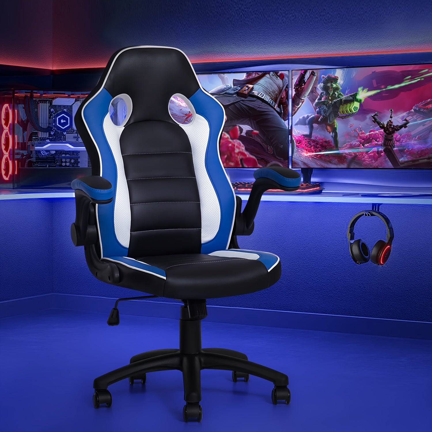 Ergonomic Gaming Chair with Flip-Up Arms – MoNiBloom Padded Computer Chair for Adults, Men & Women Gamers