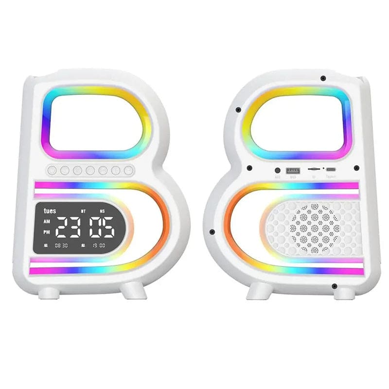 New B-Shaped Bluetooth Speaker Multifunctional Smart Music Rhythm Lighting Phone Wireless Charger TF Card AUX Input Standard Mode - PMMNAPOLES