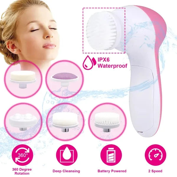 5-in-1 Face Scrubber with 360° Rotating Brush Heads