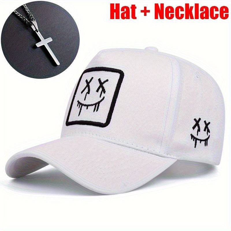 2-Pack Clown Face Streetwear Set – Adjustable Unisex Baseball Cap with Matching Necklace – Trendy Summer Gift for Couples