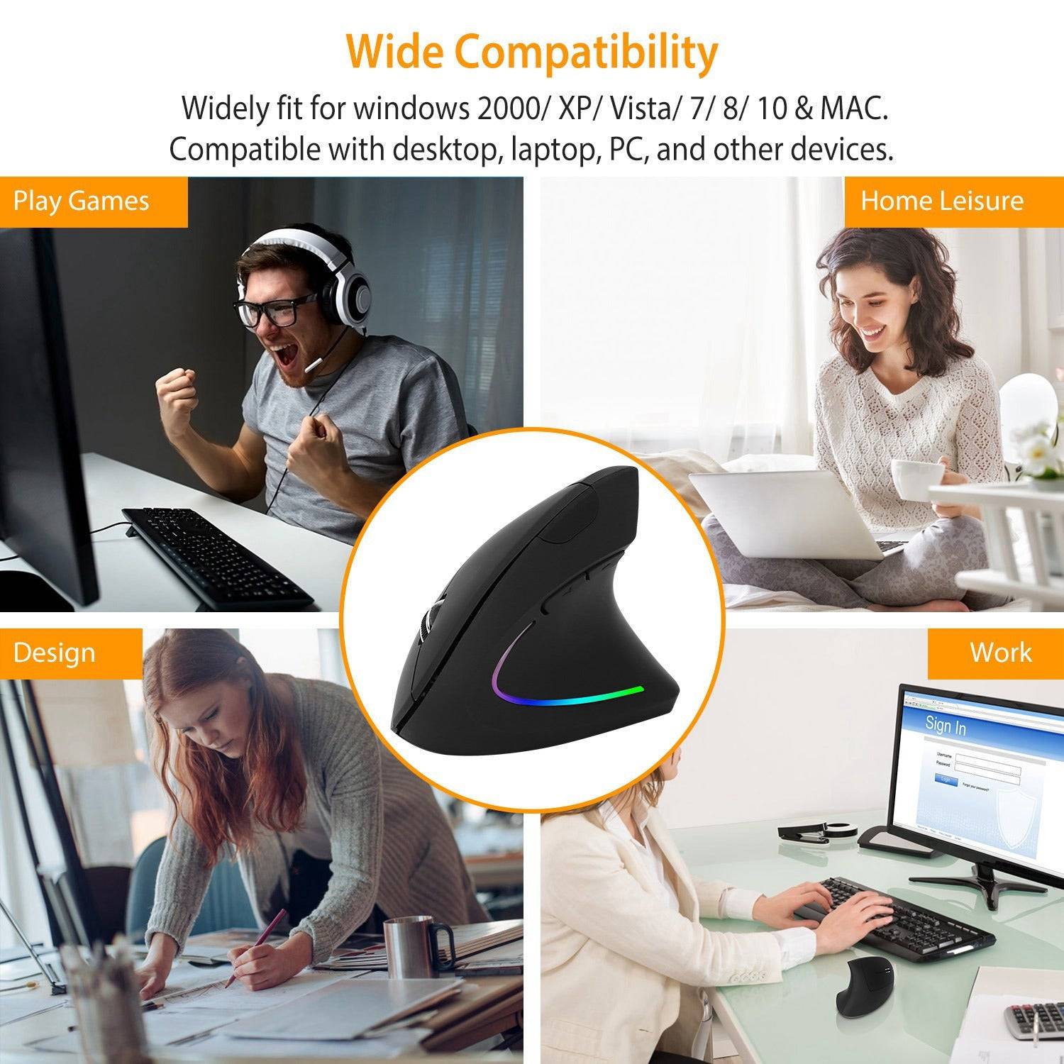 Ergonomic Wireless Vertical Mouse Black