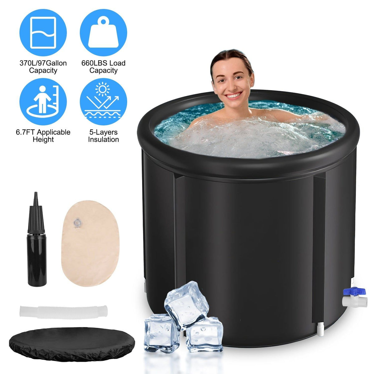Cold Plunge Tub for Recovery with 97G Capacity and Cover