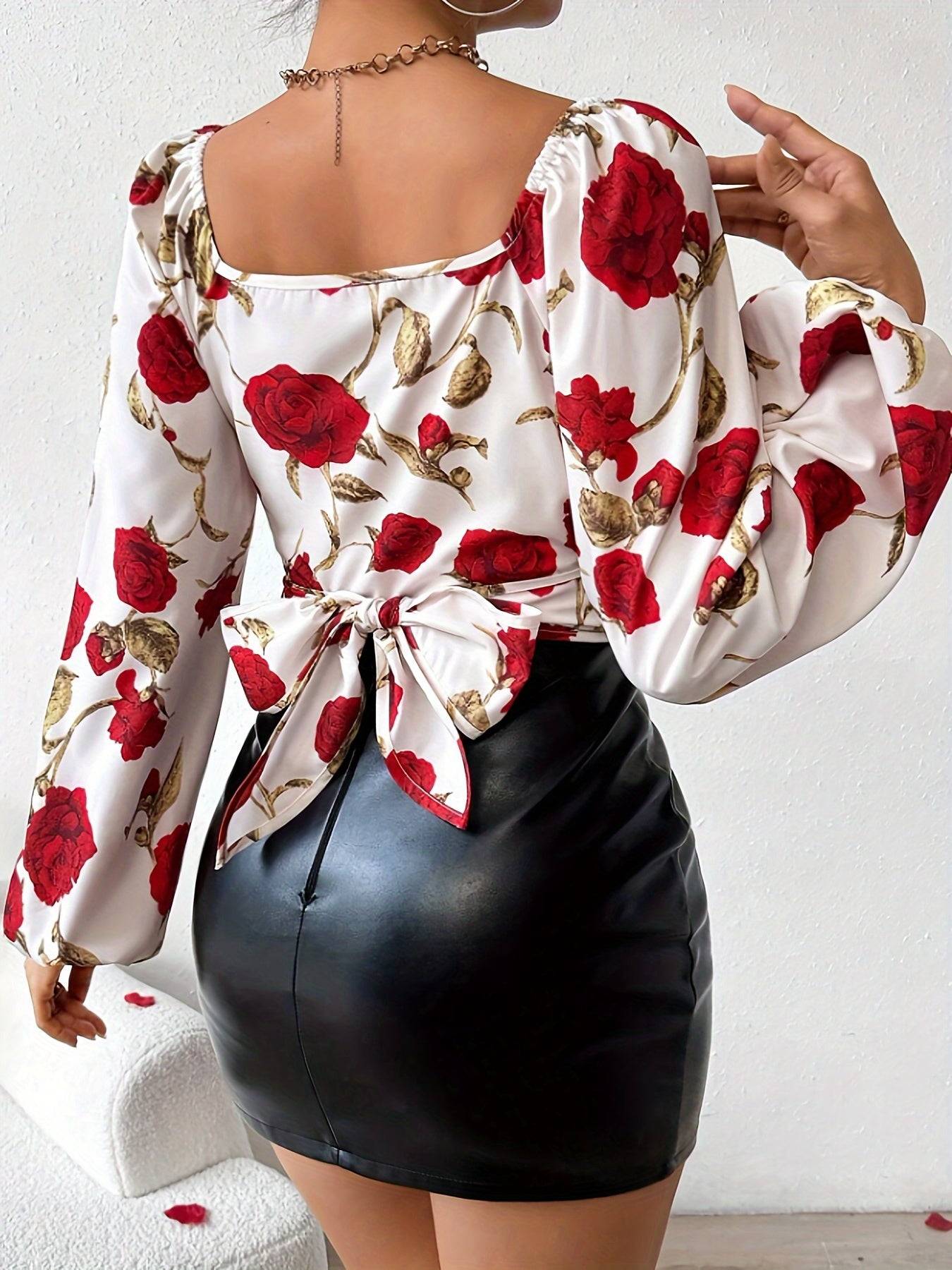 Women's Floral Long Sleeve Blouse – Elegant Autumn Top with Vintage-Inspired Print