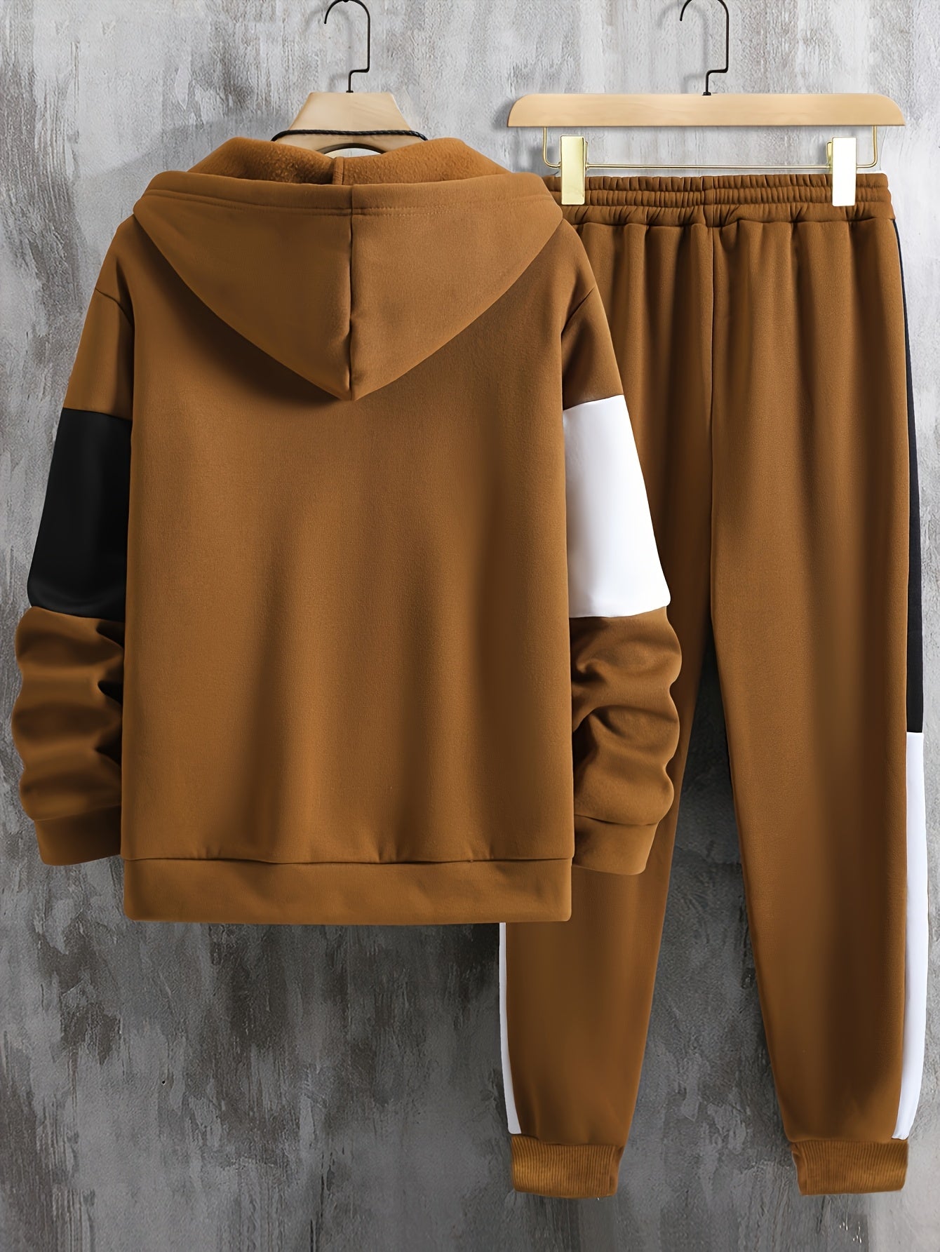 Men's Two-Piece Tracksuit, Contrast Zipper Hoodie with Long Sleeves and Drawstring Pants, Casual Outfit for Outdoor Wear