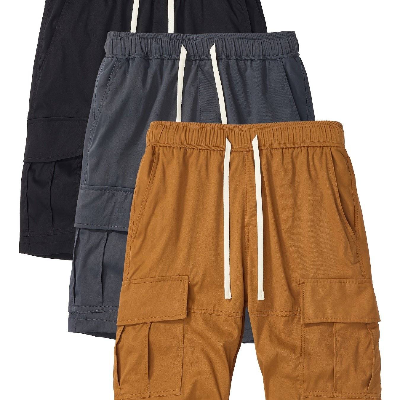 3-Pack Men’s Cargo Shorts with Adjustable Drawstring Waist & Multi Pockets, Loose Fit for Hiking & Casual Summer Wear