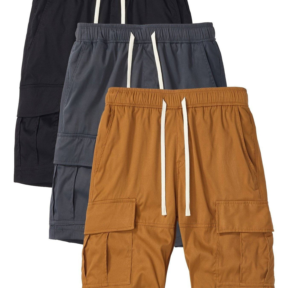 3-Pack Men’s Cargo Shorts with Adjustable Drawstring Waist & Multi Pockets, Loose Fit for Hiking & Casual Summer Wear