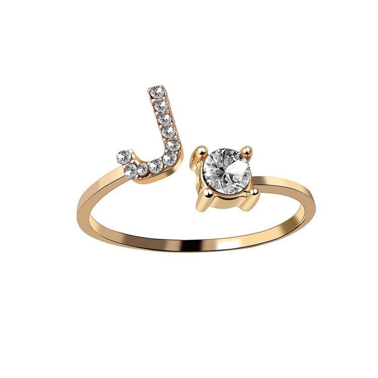 Adjustable Letter Ring with Zircon 26 Initial Design Women