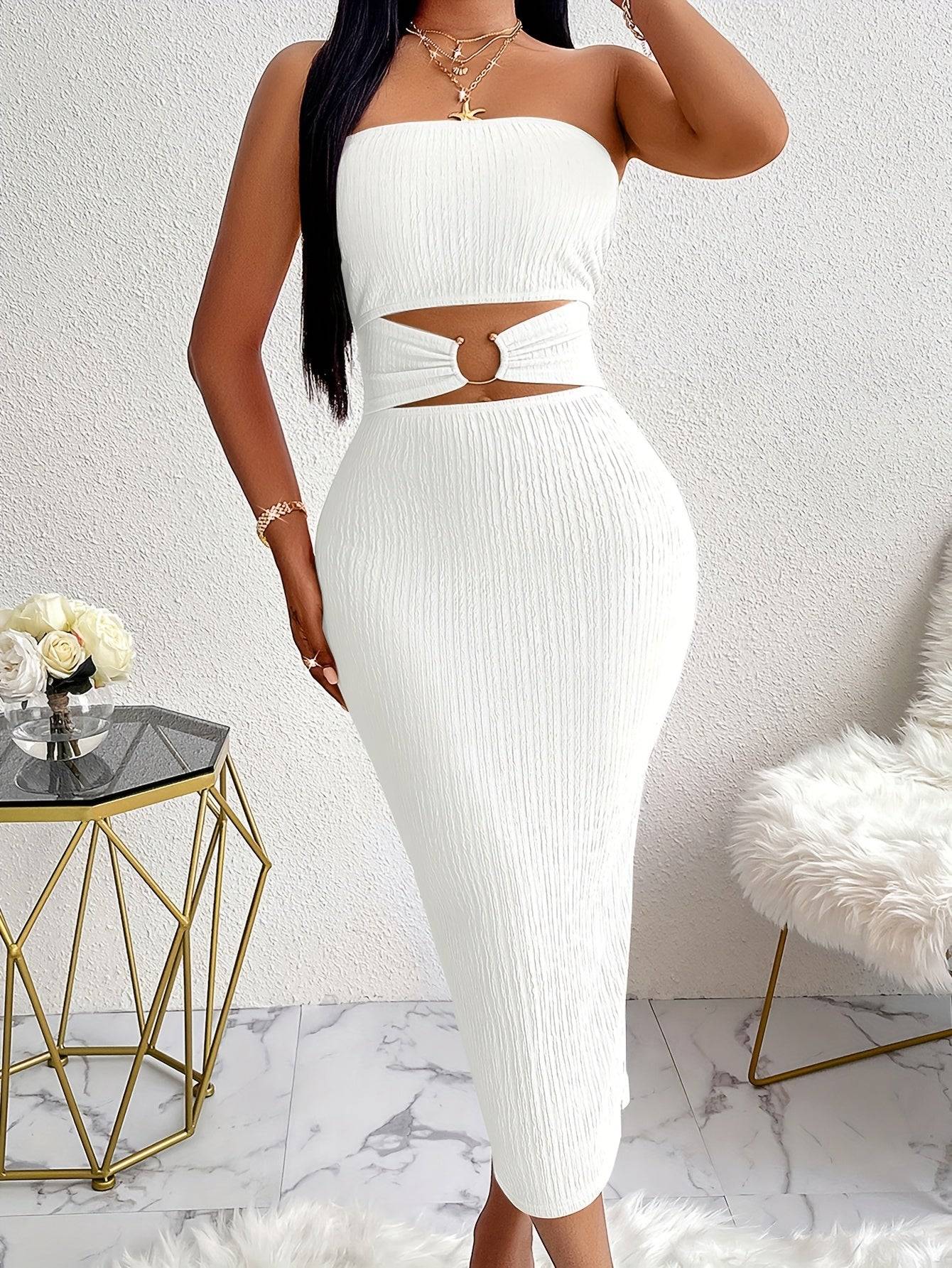 Women’s Twisted Front Cut-Out Bandeau Dress – Elegant Sleeveless Bodycon Outfit for Summer Parties & Evening Wear