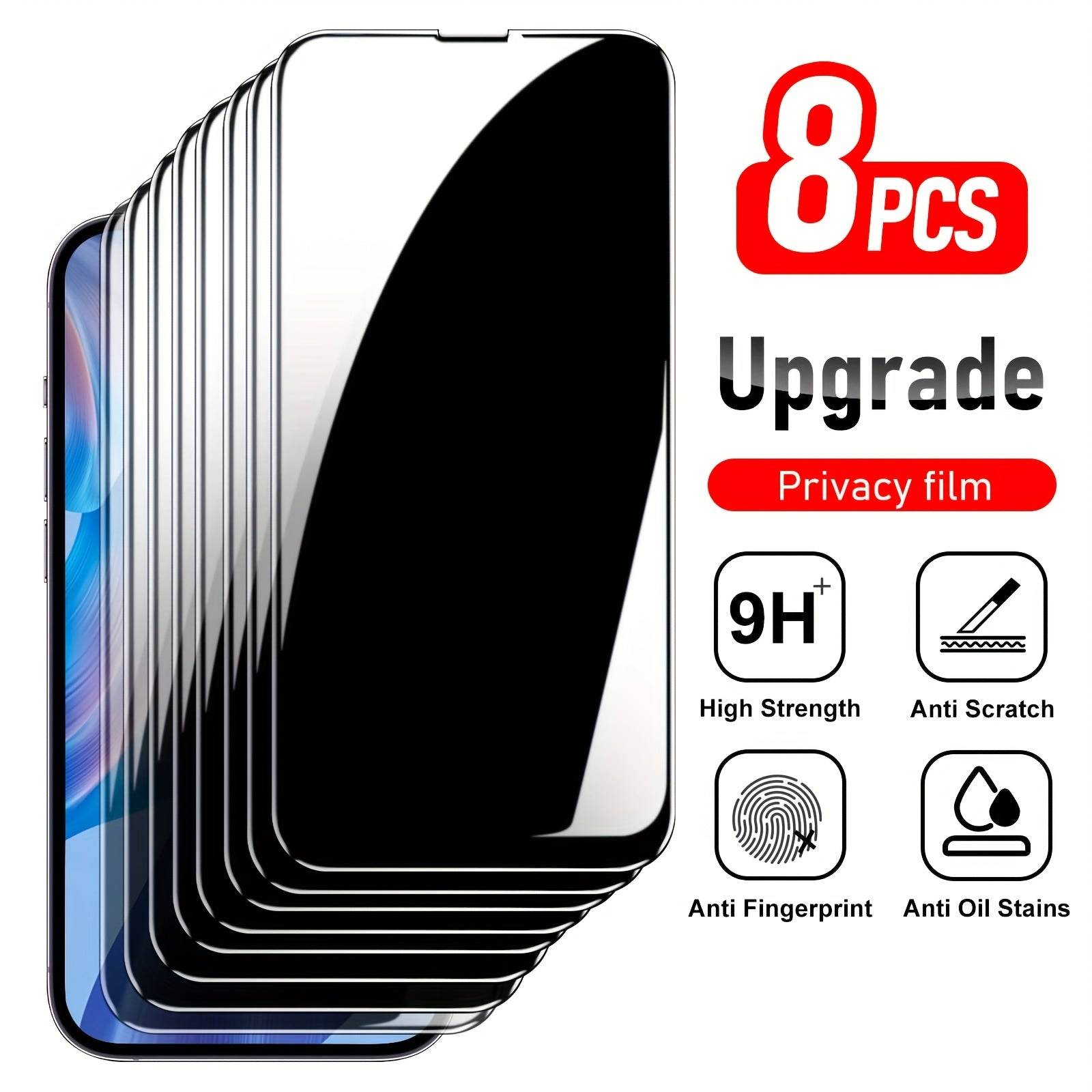 8-Pack Anti-Spy Screen Protector for iPhone X–16 Pro Max 9H Tempered Glass, Privacy, Scratch & Fingerprint Resistant