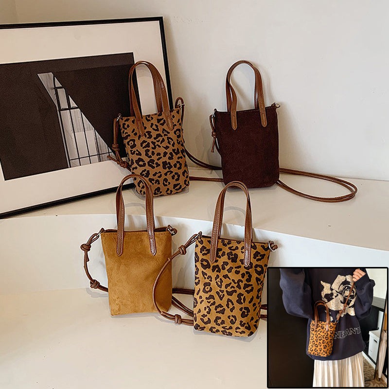Womens Leopard Print PU Tote Bag Crossbody Mini Purse