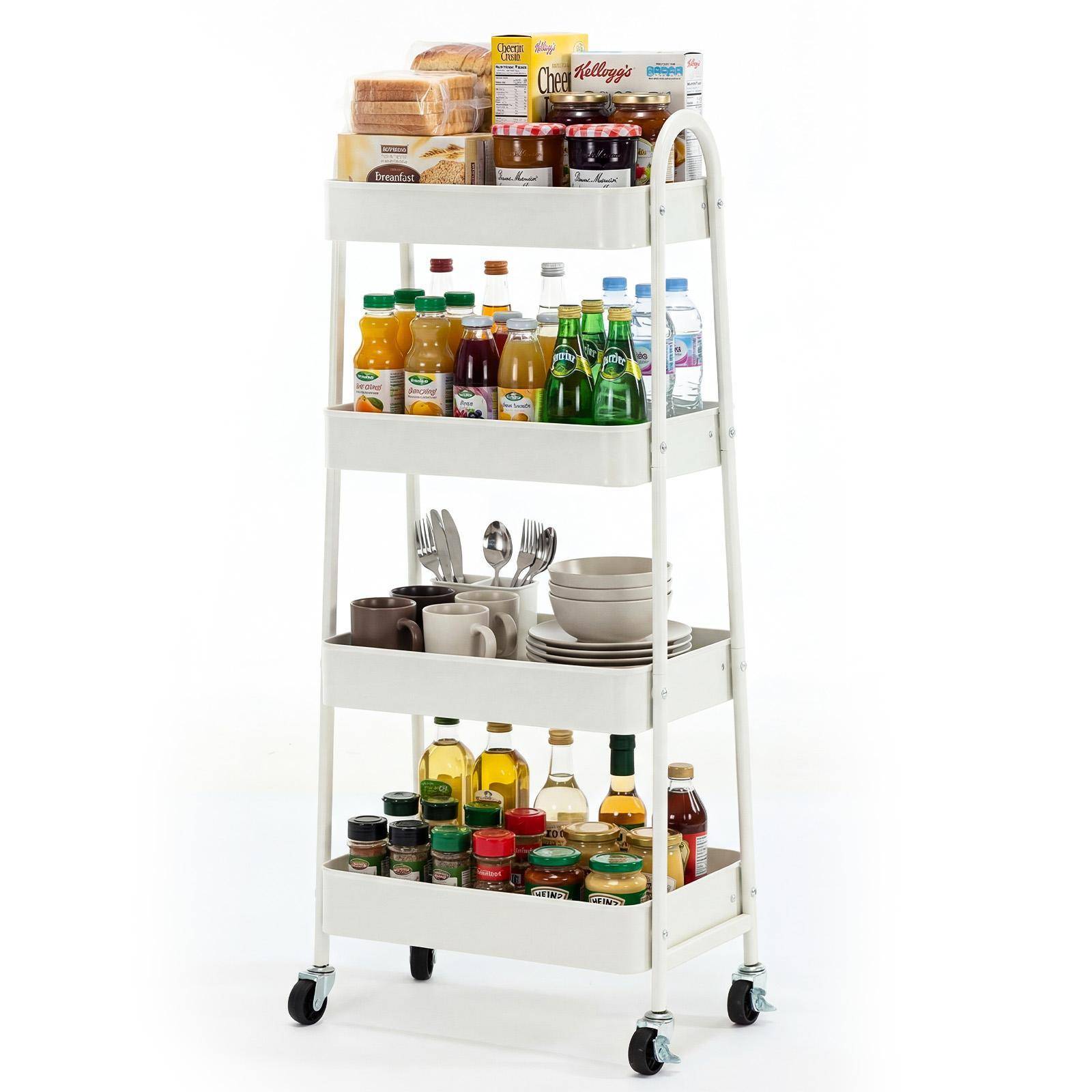 4 Tier Rolling Metal Storage Cart With Lockable Wheels