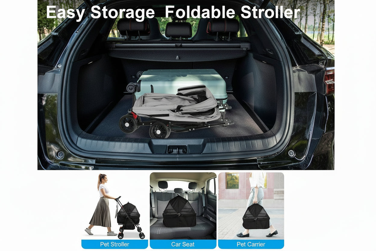 4 Wheel Foldable Dog Stroller 44 lbs