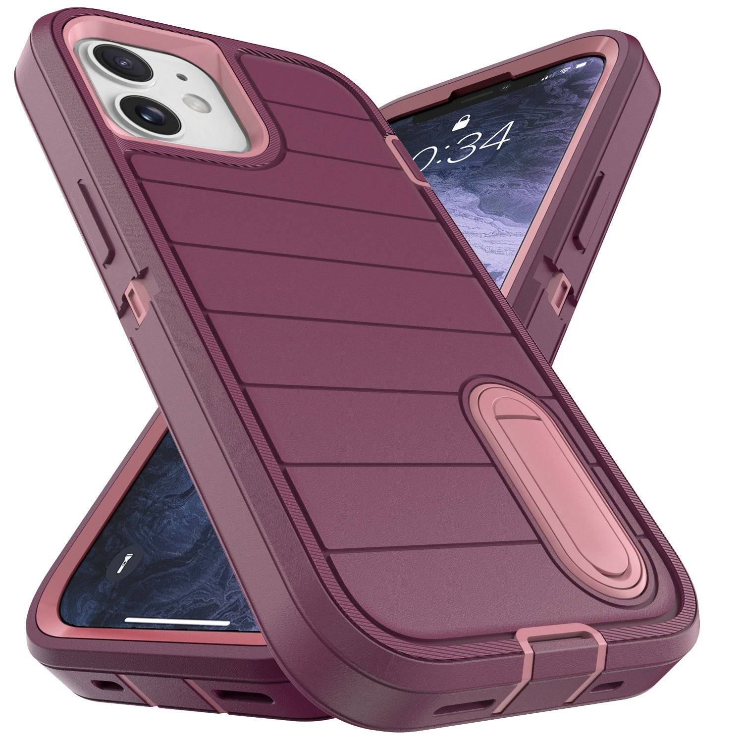 Shockproof 3-in-1 Heavy Duty Case for iPhone 11 with Kickstand, Rugged Protective Cover and 4-Pack Full Coverage Tempered Glass Screen Protectors
