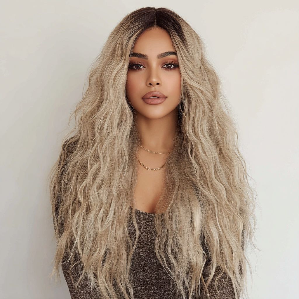 Wig Gray Gradient Wavy Curly T Lace Front 150 Density