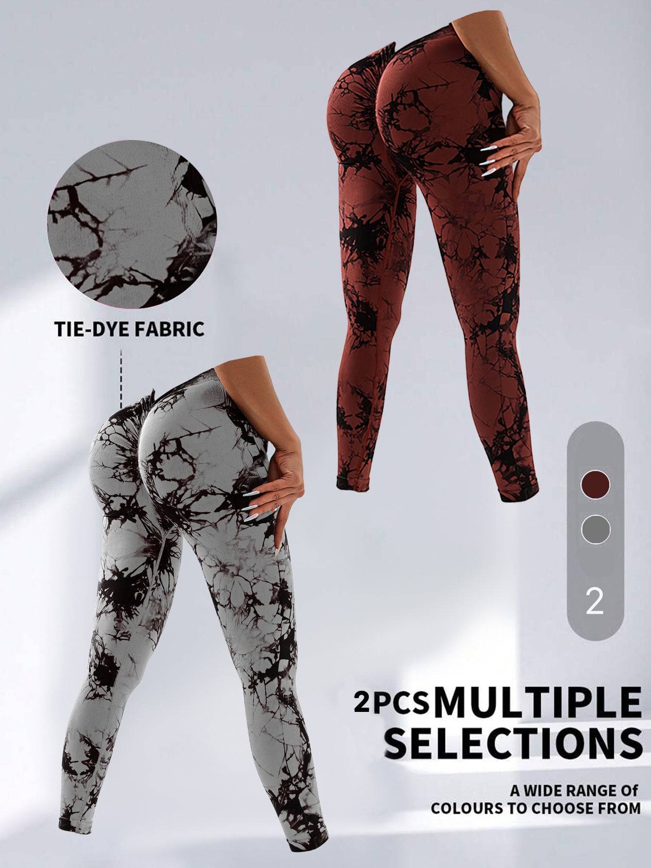 Leggings Tie Dye High Waist V Back Peach Lift 2 Pack