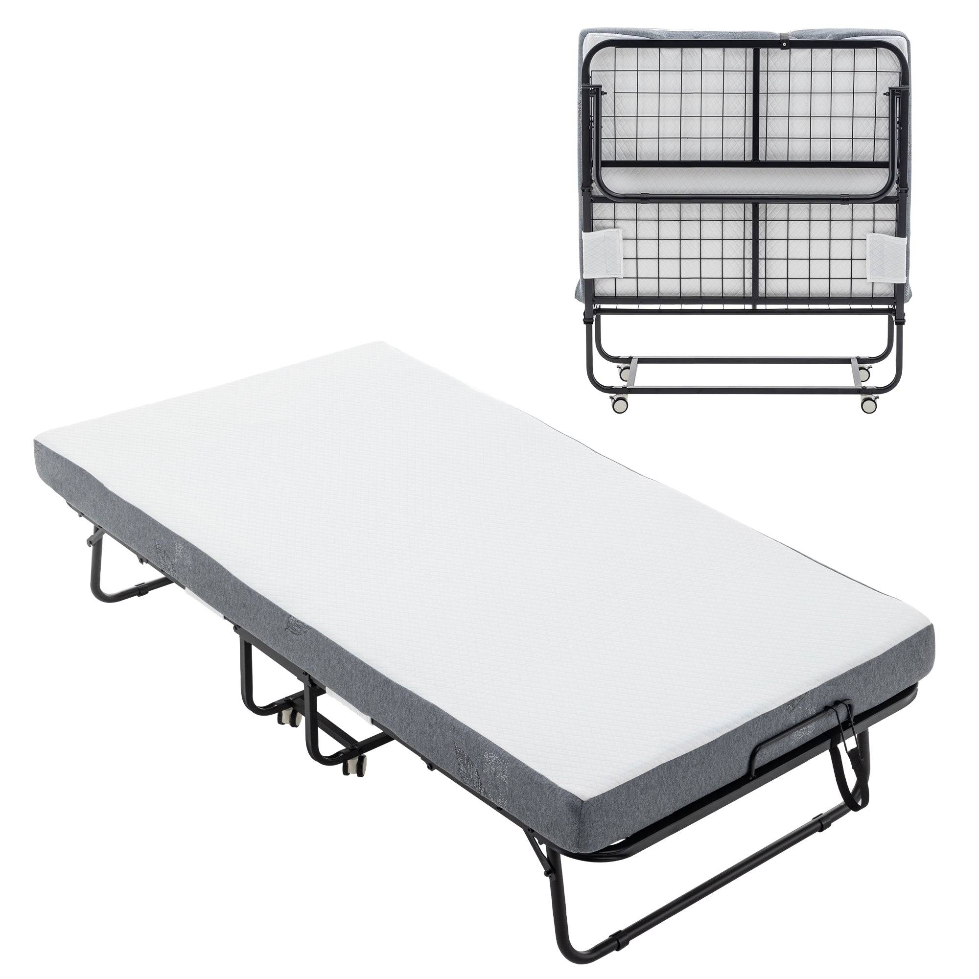 Foldable Bed with Memory Foam Mattress and Metal Frame