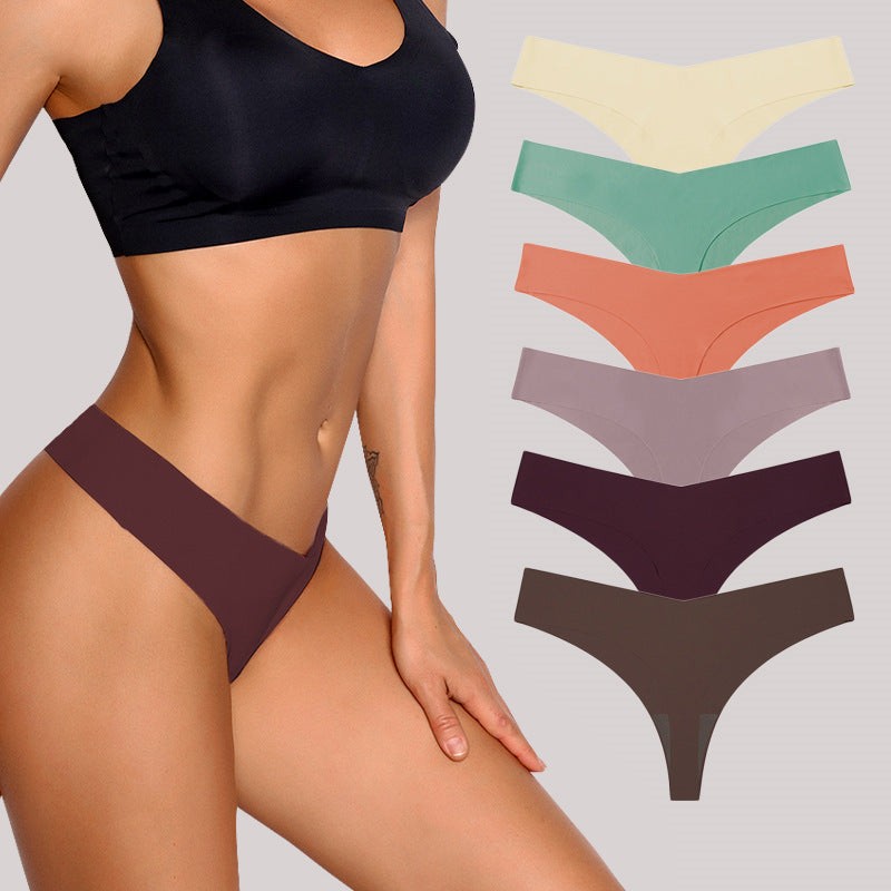 Women’s Low Waist Seamless Thong Ice Silk Nude Feel with Cotton Crotch Breathable T-Back Underwear