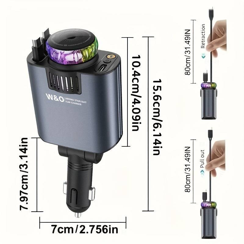 3-in-1 Multifunctional Car Charger Air Freshener, Starry Sky Light & Dual Retractable Cables for a Stylish Drive