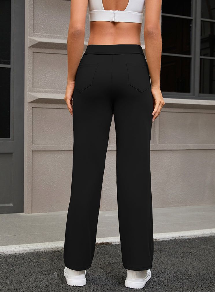 Womens Yoga Style Straight Leg Pants with Pockets