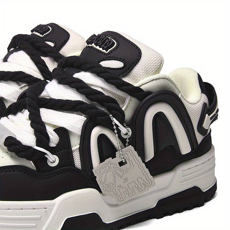 Unisex Black & White Skate Sneakers Thick EVA Sole, Breathable Mesh, Lightweight Cushioning for Casual, Outdoor & Campus Wear