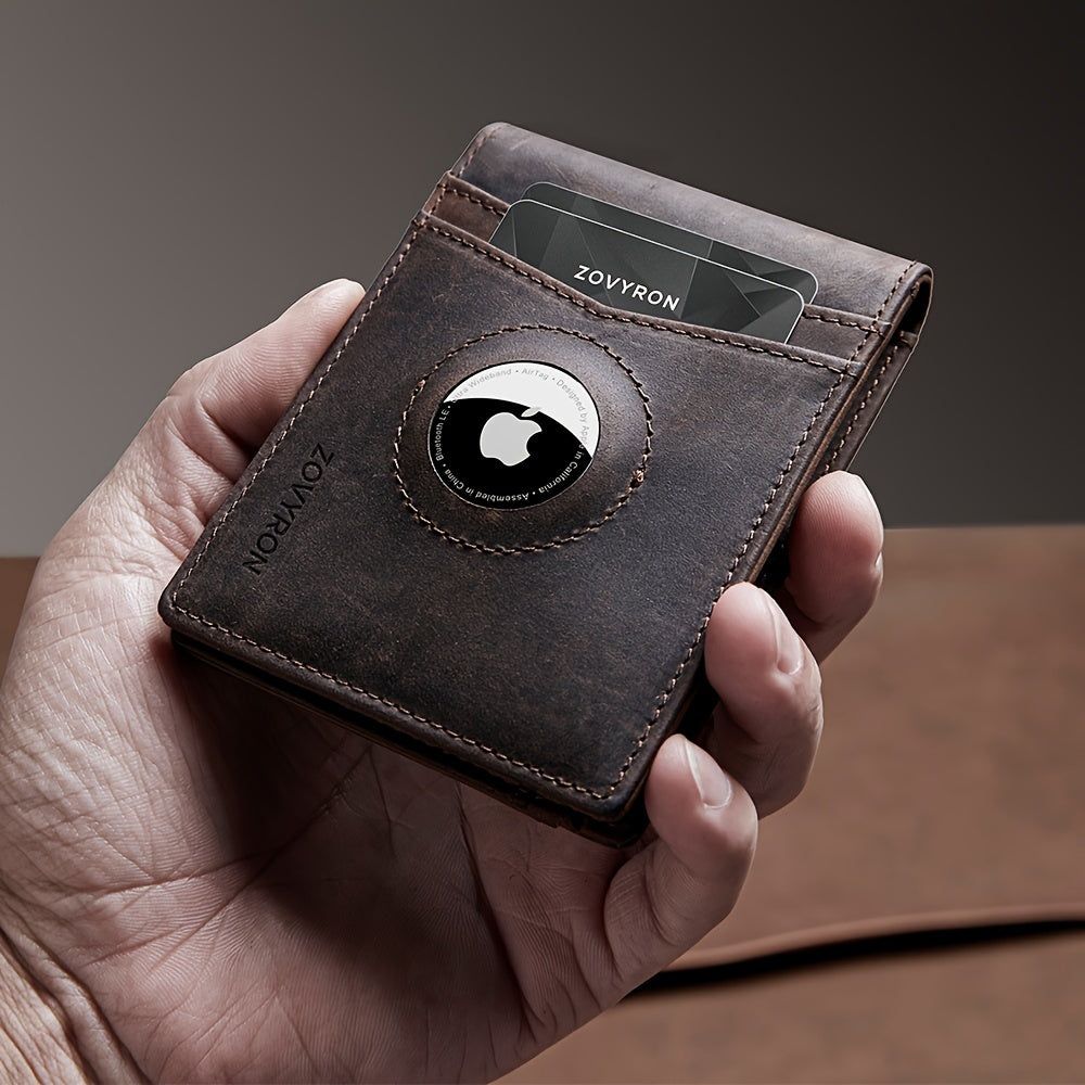 Mens Leather Bifold Wallet with AirTag Slot